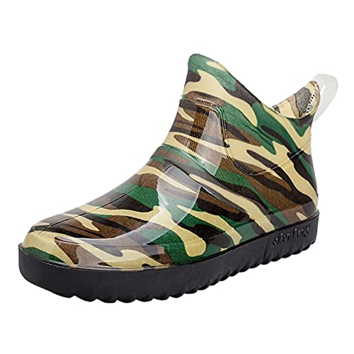 TYTUOO Herren Camo Gummistiefel Regenstiefel Kurzrohr Wasserschuhe Gummisohlen Flach Wasserdicht rutschfest für Lager Garten Pool, A Green, 42 1/3 EU von TYTUOO