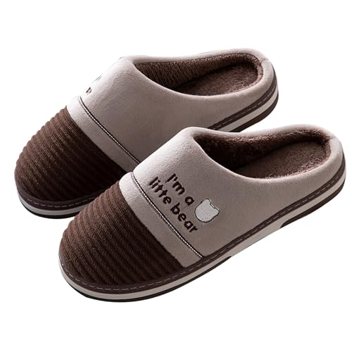 TYTUOO Herren Winter Hausschuhe Weiche Sohle Fuzzy Warm Slip On Schlafzimmer Haus Schuhe Memory Foam Plüsch Indoor Outdoor Hausschuhe (Coffee, 46) von TYTUOO