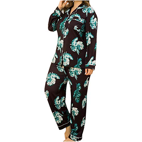 TYTUOO Legeres Damen-Set mit Oberteil und Hose, Übergröße, mit Lippendruck, Pyjama, leichtes Loungewear-Set, lockeres Pyjama-Set, langärmelig, Pullover Gr. 50, D-Grün von TYTUOO