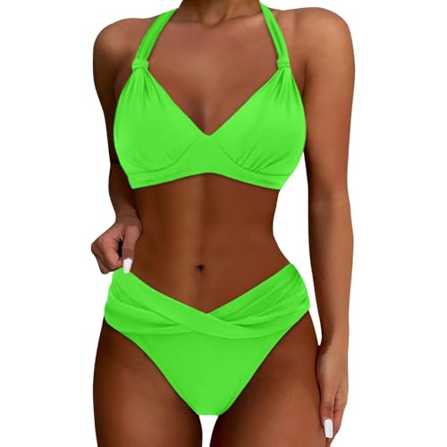 Bikini Oberteil 85d Damen Bikini Set Triangel Breites Unterbrustband Gerippte Zweiteiliger Badeanzug Bikini Damen Push Up Sexy Bikini Damen Set Mit Triangel Bikinihose Badeanzug Damen One Shoulder von TYUIOP