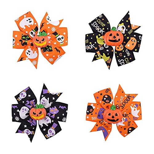 Halloween Haarspangen Set 4 Stück - Festliche Haarschleifen mit Kürbis, Spinne & Geist | Glitzer Hair Pins | Haarzubehör für Mädchen & Frauen (C) von TYUIOP