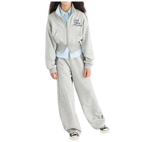 Schlaghose mädchen Trainingsanzug Sportanzug Jogginganzug 3 teilig einfarbig Freizeitanzug Kapuzenpullover Sport Jogging Anzug reißverschluss Sweatjacke 104 152 Jogginghose 122 rosa Kinder 134 von TYUIOP