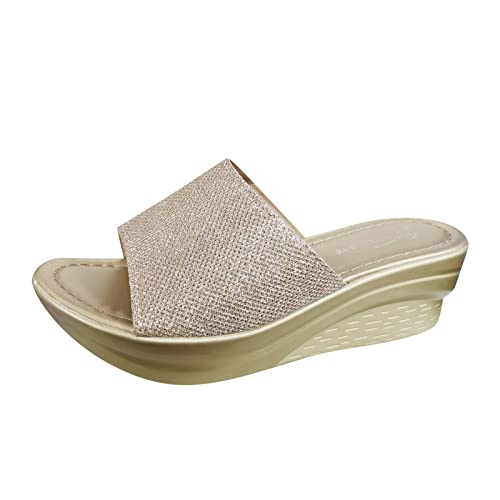 Schlappen Damen Gold Espadrilles für Damen bunt Damen Slim Glitter Zehentrenner Badelatschen Clogs Leder Damen 43 Damen Pantoletten Frauen Slipper Keilsandalen Damen Bench von TYUIOP