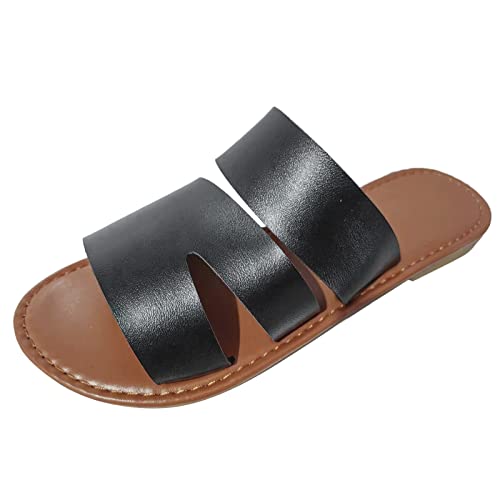 Schlappen Damen Latschen Damen Leder Sommer Strand rutschfest Feste Gummi Sohle Women Sandals Damen Loafers Flat Slip on Schuhe Casual Sportschuhe Mokassins Keilsandalen Damen von TYUIOP