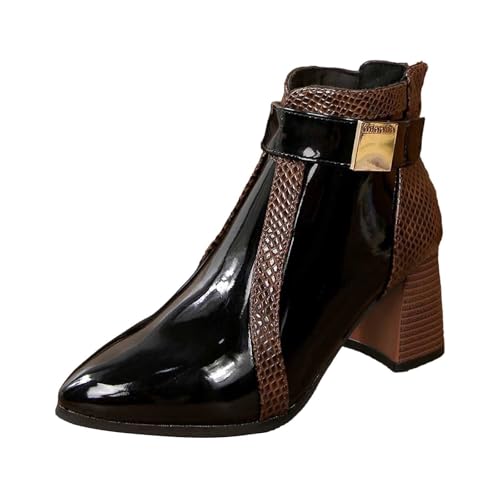 TYUIOP Ankle Boots Damen Chelsea Mit Niedrigem Absatz Spitze Zehen Freizeitschuhe Herbst Winter Damenstiefel Schwarz Braun Schnürstiefel Stiefeletten Sommer Leder 38 von TYUIOP