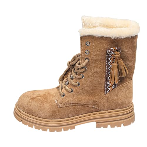 TYUIOP Ankle Boots Damen Jungle Boot Springerstiefel Damenstiefel Schnürstiefel Silhouette Bequemer Reißverschluss Warmes Futter Lug Sohle Innenreißverschluss Stiefeletten Braun Chelsea 42 von TYUIOP