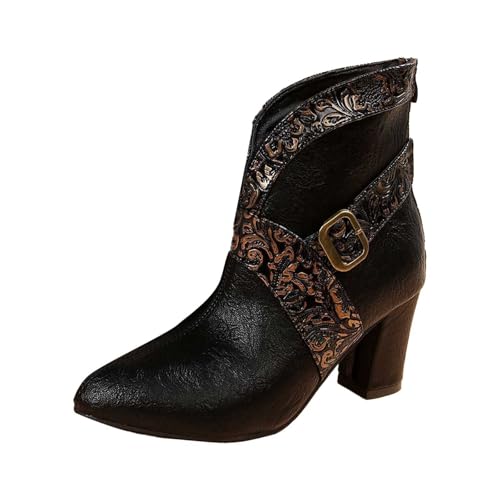 TYUIOP Boots Damen Schwarz Chelsea Mit Niedrigem Absatz Spitze Zehen Freizeitschuhe Herbst Winter Damenstiefel Braun Gummistiefel Halbhoch Stiefeletten Flach Weit 37 von TYUIOP