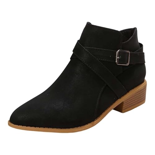 TYUIOP Boots Damen Schwarz Chelsea Mit Niedrigem Absatz Spitze Zehen Freizeitschuhe Herbst Winter Damenstiefel Braun Reitstiefel Stiefeletten Sommer Flach Festival Schuhe von TYUIOP