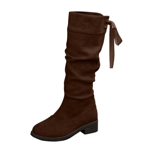 TYUIOP Bootsschuhe Damen Chelsea Boots Mit Niedrigem Absatz Spitze Zehen Freizeitschuhe Herbst Winter Damenstiefel Schwarz Braun Schnürstiefel Stiefeletten Beige 38 von TYUIOP