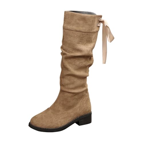 TYUIOP Bootsschuhe Damen Chelsea Boots Mit Niedrigem Absatz Spitze Zehen Freizeitschuhe Herbst Winter Damenstiefel Schwarz Braun Schnürstiefel Stiefeletten Beige 38 von TYUIOP