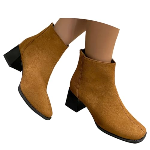TYUIOP Chelsea Boots Damen Jungle Boot Springerstiefel Damenstiefel Schnürstiefel Silhouette Bequemer Reißverschluss Warmes Futter Lug Sohle Innenreißverschluss Stiefeletten Beige Braun Plateau von TYUIOP