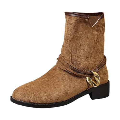 TYUIOP Chelsea Boots Damen Mit Niedrigem Absatz Spitze Zehen Freizeitschuhe Herbst Winter Damenstiefel Schwarz Braun Westernstiefel Stiefeletten Leder Beige Gefüttert von TYUIOP