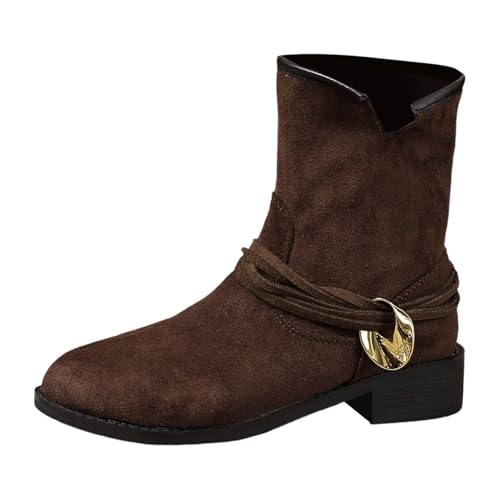 TYUIOP Chelsea Boots Damen Mit Niedrigem Absatz Spitze Zehen Freizeitschuhe Herbst Winter Damenstiefel Schwarz Braun Westernstiefel Stiefeletten Leder Beige Gefüttert von TYUIOP