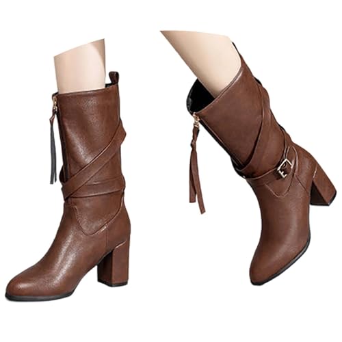 TYUIOP Damen Boots Chelsea Mit Niedrigem Absatz Spitze Zehen Freizeitschuhe Herbst Winter Damenstiefel Schwarz Braun Overknees Stiefel Stiefeletten Flacher Festival Glitzer von TYUIOP