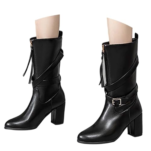 TYUIOP Damen Boots Chelsea Mit Niedrigem Absatz Spitze Zehen Freizeitschuhe Herbst Winter Damenstiefel Schwarz Braun Overknees Stiefel Stiefeletten Flacher Festival Glitzer von TYUIOP