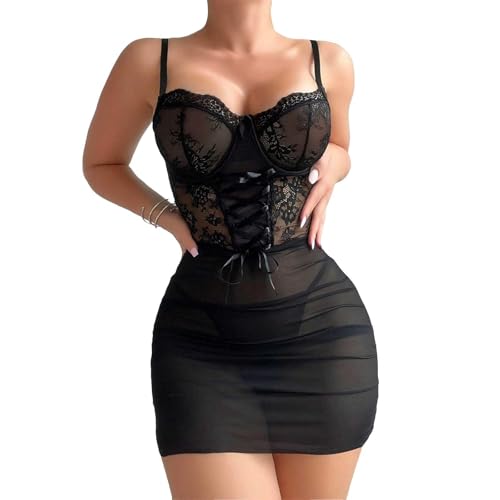 TYUIOP Dessous Curvy Damen Dünn Abnehmbare Push Up Bralette Spitzen Balconette BH Set Nachtwäsche Süße Hübsche Sexy Strumpfhalter-Set von TYUIOP