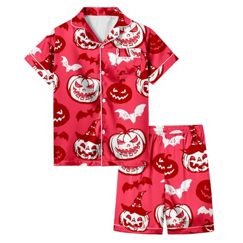 TYUIOP Halloween Jungen mädchen Schlafanzug-Sets Kinder schlafanzüge Langarm Baumwolle Winter Pyjama Set zweiteilig nachtwäsche Schlafanzug kurz Bagger Kurze Hose 146 ab 12 Geschenk für Teenager von TYUIOP