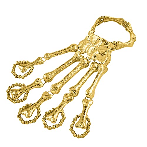 TYUIOP Halloween Skeletthand Armband Unisex - Verstellbares Gothic Armreif (13cm) - Punk Rock Schmuck mit Knochen-Handtalon - Gruselige Party Deko für Halloween, Kostüme & Festivals (Gold) von TYUIOP