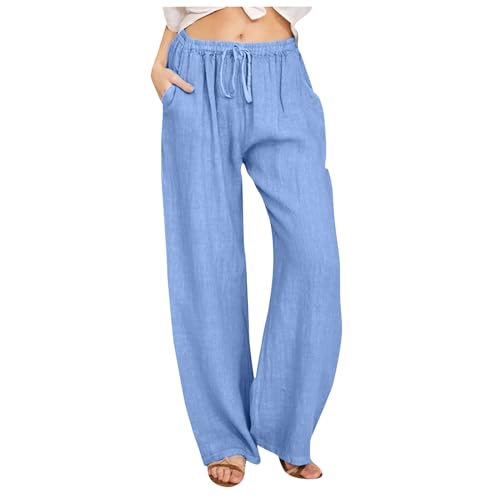 TYUIOP Hose Baumwolle Damen 44 Casual einfarbig Freizeithose Bequeme Leinenhose aus Low Waist Stoff Sommer Culotte weiß lang von TYUIOP