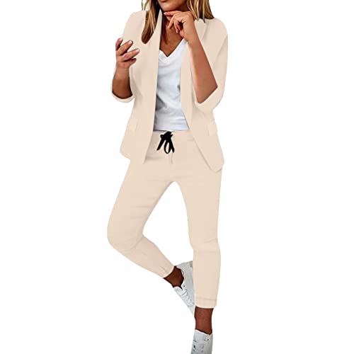 TYUIOP Zweiteiler Damen Sommer lang Set Women's Tracksuits große größen Sweatblazer Anzugjacke Freizeitanzug Baumwolle o-Ausschnitt Playsuit Romper Hosenanzug mit von TYUIOP