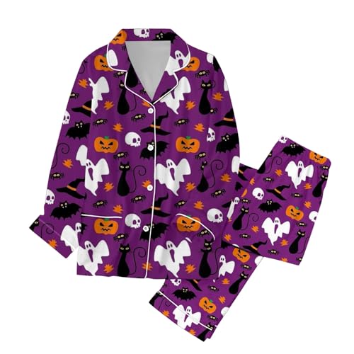 TYUIOP Zweiteiler für Damen Schlafanzug lang Baumwolle Pyjama Set Zweiteiliger Rundhals Oberteil und Clearance frottee Hosen Loungewear Strick von TYUIOP