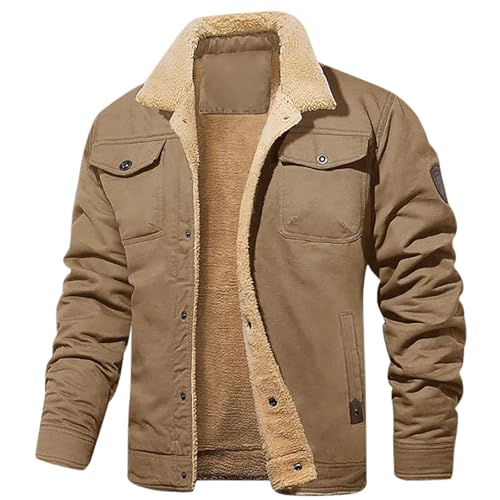 TYUIOP Herren Daunenjacke Winter Fleece Jacke mit teddyfell Futter Fleecejacke Wanderjacke Herrenjacke Winterjacke warm Teddy grau lang von TYUIOP