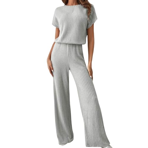 Trainingsanzug Damen Two Piece Set Women Summer Sport Damen-Bodysuit-Bluse mit knöpfen einteilig langärmlig Hosenanzug Business Hawaii Urlaub Strand v-Ausschnitt von TYUIOP