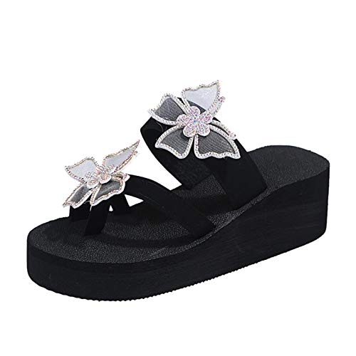 TYUIOP schwarze sandalen damen sandalen für damen bohemian flip flops mit strass perlen, gr.36-44 schnürung flip flops damen herren sport zehentrenner bequeme hausschuhe damen mit absatz von TYUIOP