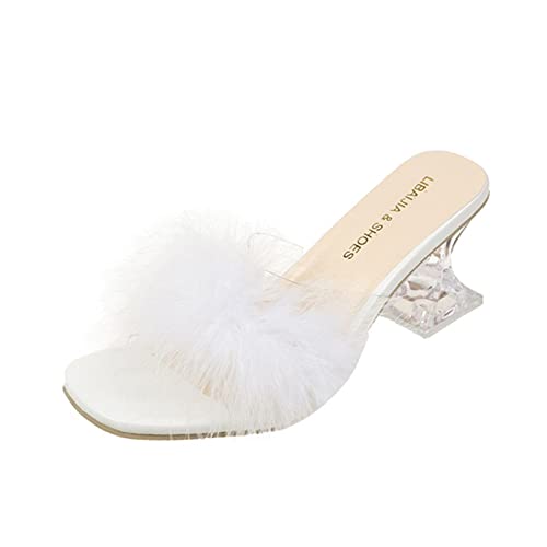 verbenas Espadrilles Pumps Damen weiß 37 Brautschuhe glänzende stöckelschuhe Sandalen Damen mit Absatz mittlerem Absatz Heel Open Zehenkappe Diamant Sandaletten Damen Sommer Pumps Damen von TYUIOP