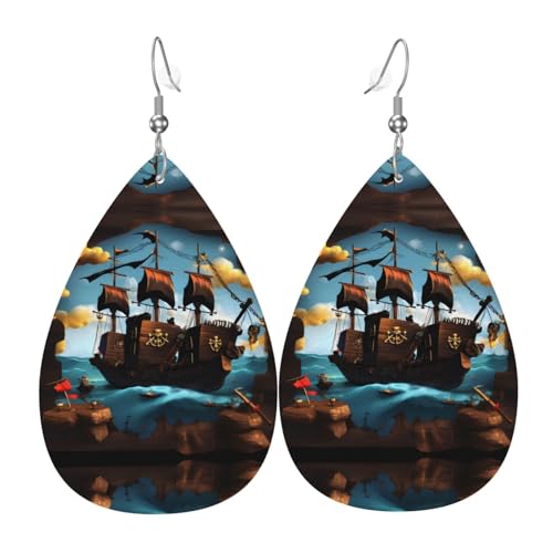 Cartoon-Piratenschiff-Ohrringe in Tropfenform aus Leder sind ein luxuriöses und modisches Accessoire, das für Frauen geeignet ist und individuellen Charme zeigt. von TYUMH
