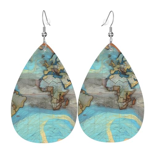 Cartoon-Weltkarten-Ohrringe aus Leder in Tropfenform sind ein luxuriöses und modisches Accessoire, das für Frauen geeignet ist und individuellen Charme zeigt. von TYUMH
