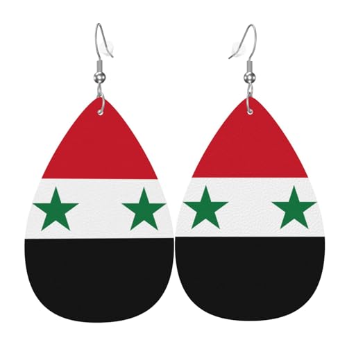 Die Flagge der Arabischen Republik Syrien in Tropfenform aus Leder ist ein luxuriöses und modisches Accessoire, das für Frauen geeignet ist und individuellen Charme zeigt. von TYUMH