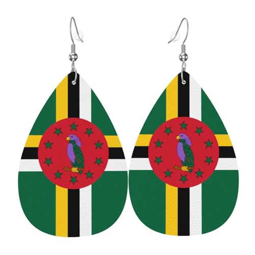 Die Flagge des Commonwealth of Dominica in Tropfenform aus Leder ist ein luxuriöses und modisches Accessoire, das für Frauen geeignet ist und individuellen Charme zeigt. von TYUMH