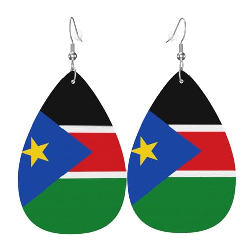 Die Flagge des Südsudans in Tropfenform aus Leder sind ein luxuriöses und modisches Accessoire, das für Frauen geeignet ist und individuellen Charme zeigt. von TYUMH
