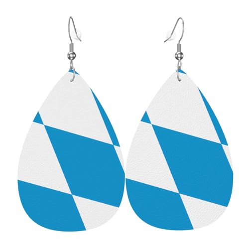 Die Ohrringe aus Leder in Tropfenform mit bayerischer Flagge sind ein luxuriöses und modisches Accessoire, das für Frauen geeignet ist und individuellen Charme zeigt. von TYUMH
