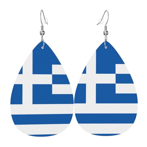 Die Ohrringe aus Leder in Tropfenform mit griechischer Flagge sind ein luxuriöses und modisches Accessoire, das für Frauen geeignet ist und individuellen Charme zeigt. von TYUMH