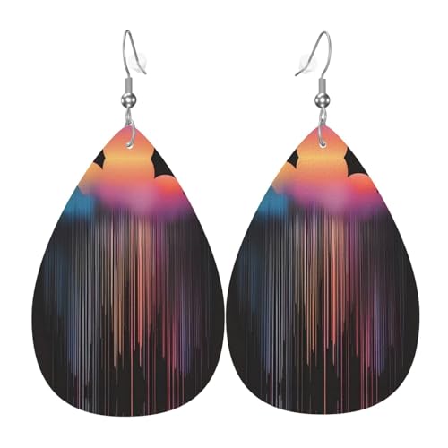 Die farbenfrohen Regenbogen-Regenohrringe aus Leder in Tropfenform sind ein luxuriöses und modisches Accessoire, das für Frauen geeignet ist und individuellen Charme zeigt. von TYUMH