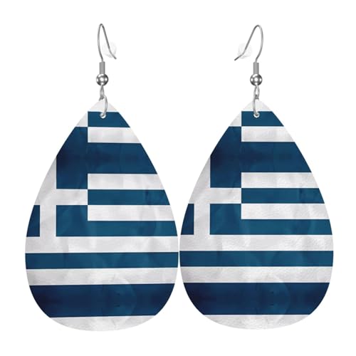 Die griechischen Flaggen-Leder-Ohrringe in Tropfenform sind ein luxuriöses und modisches Accessoire, das für Frauen geeignet ist und individuellen Charme zeigt. von TYUMH