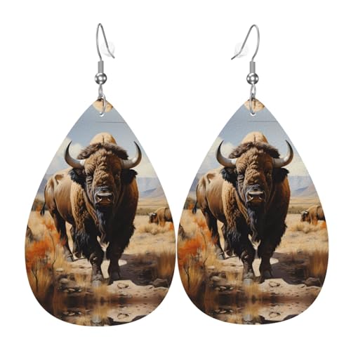 Die nordamerikanischen Bisonherden-Ohrringe in Tropfenform aus Leder sind ein luxuriöses und modisches Accessoire, das für Frauen geeignet ist und individuellen Charme zeigt. von TYUMH