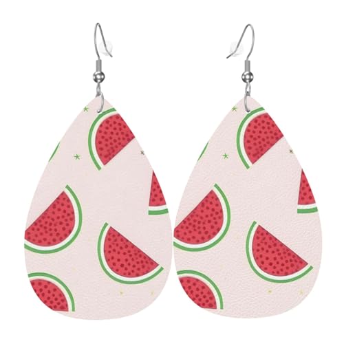 Die rosafarbenen Wassermelonen-Ohrringe aus Leder in Tropfenform sind ein luxuriöses und modisches Accessoire, das für Frauen geeignet ist und individuellen Charme zeigt. von TYUMH