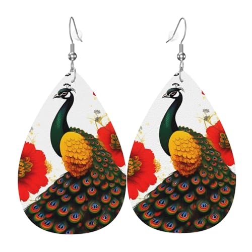Die tropfenförmigen Leder-Ohrringe in Pfauenform sind ein luxuriöses und modisches Accessoire, das für Frauen geeignet ist und individuellen Charme zeigt. von TYUMH