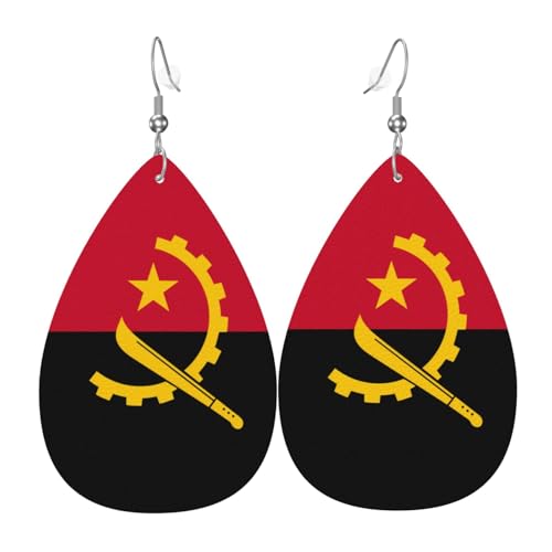 Die tropfenförmigen Leder-Ohrringe mit Angola-Flagge sind ein luxuriöses und modisches Accessoire, das für Frauen geeignet ist und individuellen Charme zeigt. von TYUMH