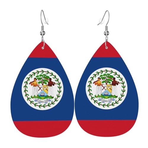 Die tropfenförmigen Leder-Ohrringe mit Belize-Flagge sind ein luxuriöses und modisches Accessoire, das für Frauen geeignet ist und individuellen Charme zeigt. von TYUMH