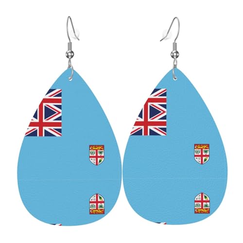 Die tropfenförmigen Leder-Ohrringe mit Fidschi-Flagge sind ein luxuriöses und modisches Accessoire, das für Frauen geeignet ist und individuellen Charme zeigt. von TYUMH