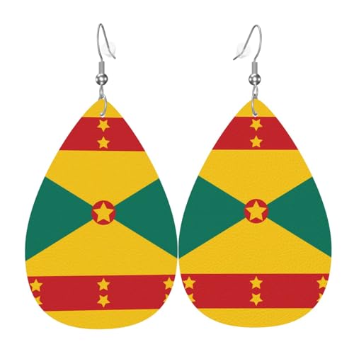 Die tropfenförmigen Leder-Ohrringe mit Flagge von Grenada sind ein luxuriöses und modisches Accessoire, das für Frauen geeignet ist und individuellen Charme zeigt. von TYUMH