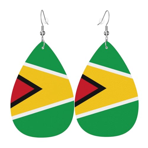 Die tropfenförmigen Leder-Ohrringe mit Flagge von Guyana sind ein luxuriöses und modisches Accessoire, das für Frauen geeignet ist und individuellen Charme zeigt. von TYUMH