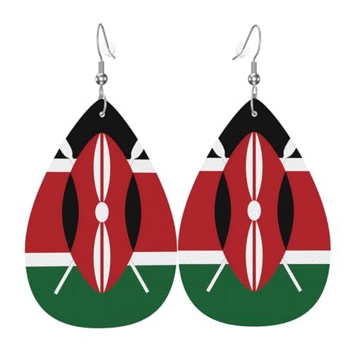 Die tropfenförmigen Leder-Ohrringe mit Flagge von Kenia sind ein luxuriöses und modisches Accessoire, das für Frauen geeignet ist und individuellen Charme zeigt. von TYUMH