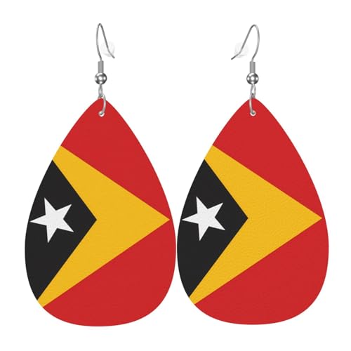 Die tropfenförmigen Leder-Ohrringe mit Flagge von Timor sind ein luxuriöses und modisches Accessoire, das für Frauen geeignet ist und individuellen Charme zeigt. von TYUMH
