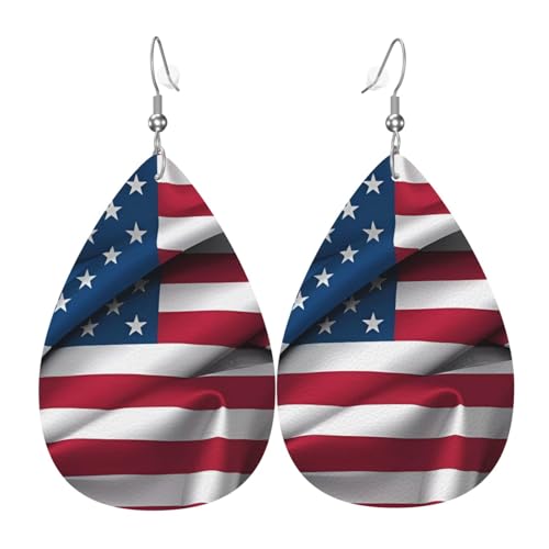 Die tropfenförmigen Leder-Ohrringe mit amerikanischer Flagge sind ein luxuriöses und modisches Accessoire, das für Frauen geeignet ist und individuellen Charme zeigt. von TYUMH