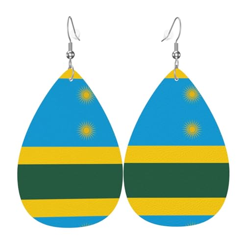 Die tropfenförmigen Leder-Ohrringe mit der Flagge Ruandas sind ein luxuriöses und modisches Accessoire, das für Frauen geeignet ist und individuellen Charme zeigt. von TYUMH